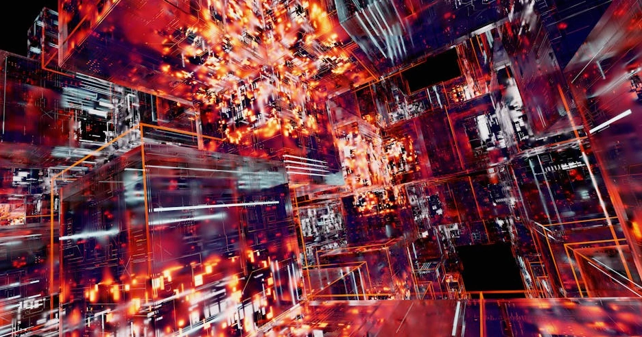 Futurystyczna wizualizacja przepływu danych i analizy AI.